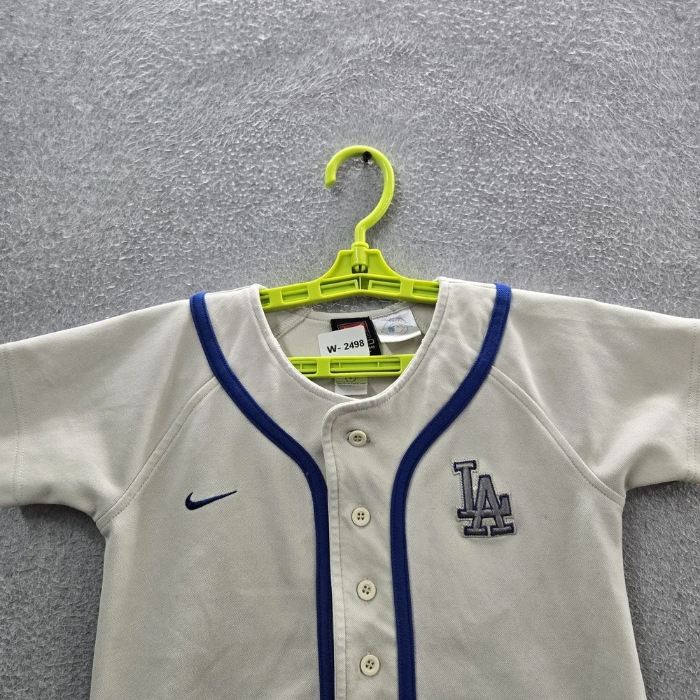 VINTAGE Los Angeles Dodgers Boys Jersey 6 White Embroidered Nike Team